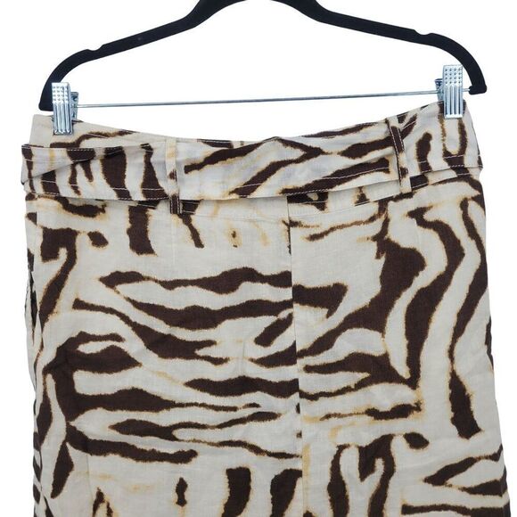 Banana Republic Linen Skirt 14 Brown Cream Zebra Animal Print Mini Pockets City - Picture 7 of 9